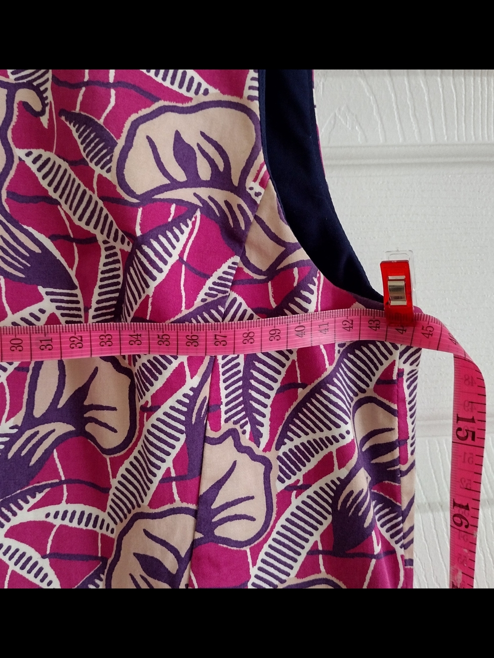 Club Monaco Pink and Purple Floral Dress with Navy Crochet Collar - Picture 3 of 9